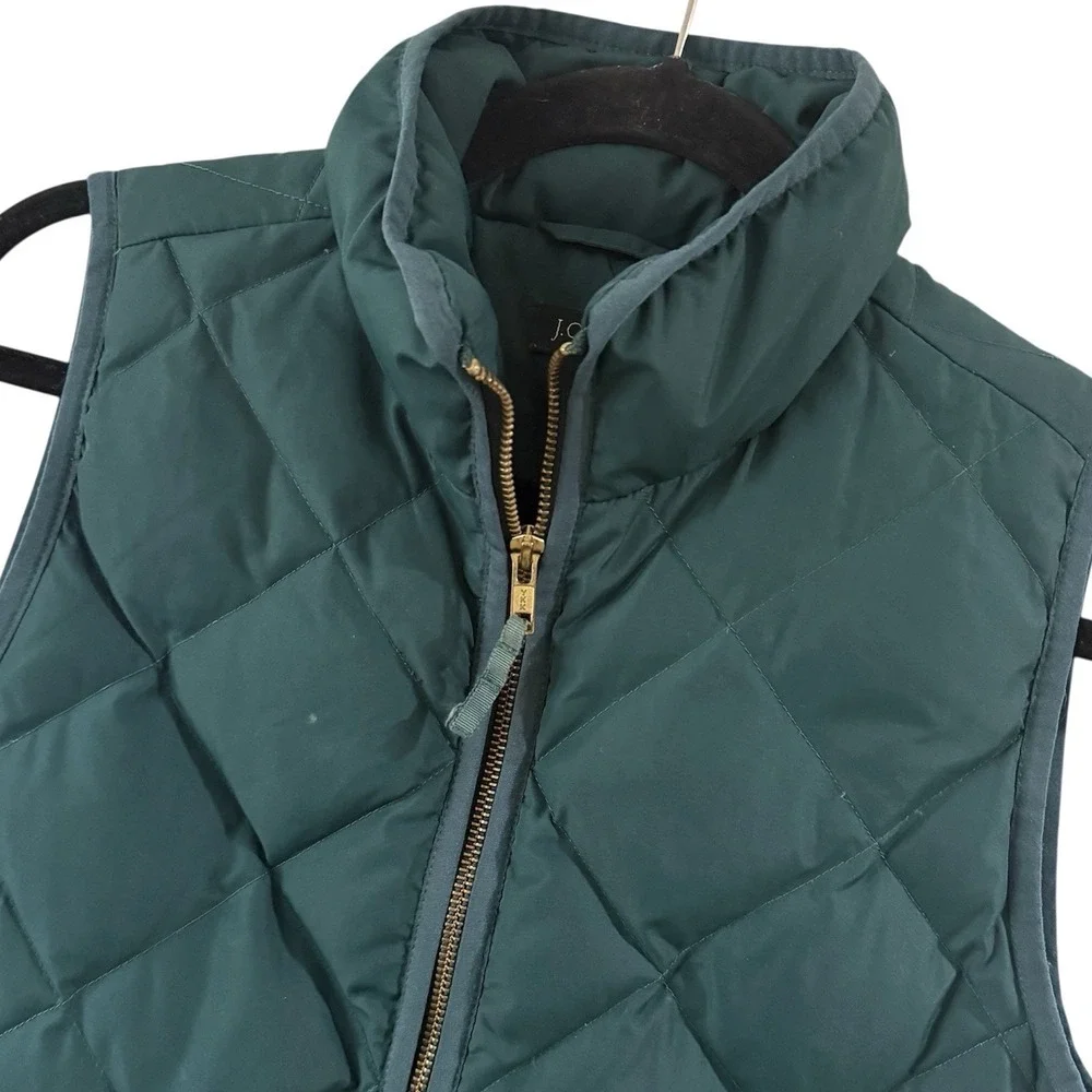 J Crew Quilted Down Puffer Vest Womens S‎ Green Warm Lightweight Excursion 92465
